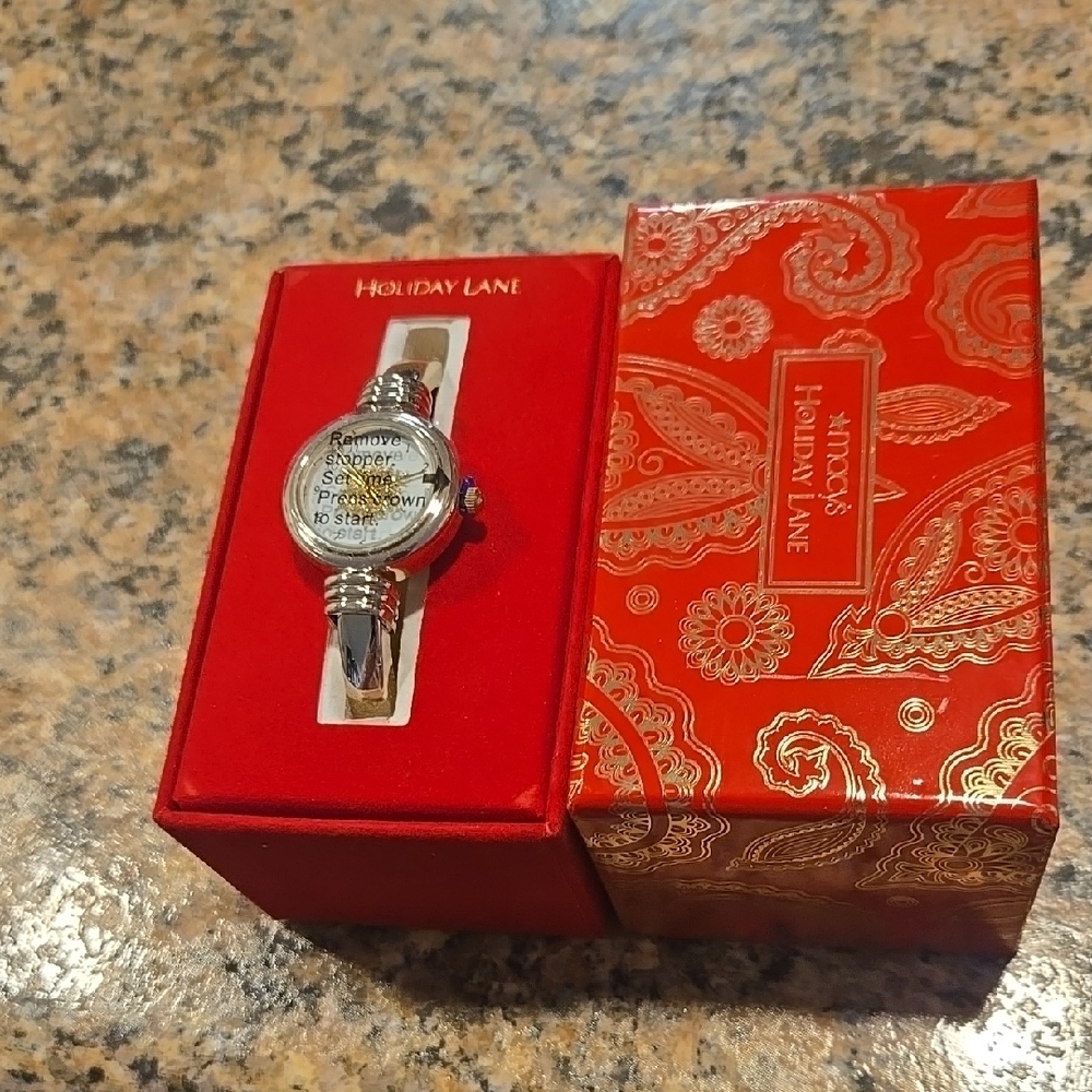 Holiday Lane Silver Watch with Red Box